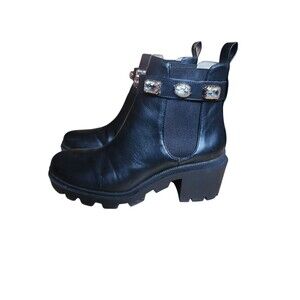 Steve Madden Amulet Chunky Lug Sole Ankle Boots Womens 8.5M Black Cyber Grunge